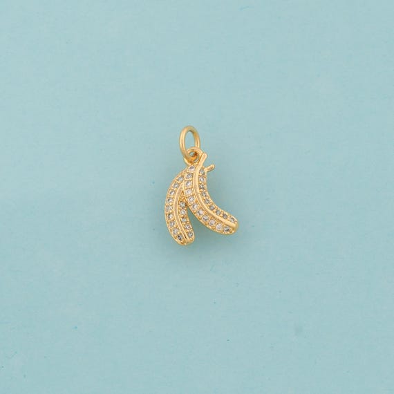 Gold CZ Banana Charms,Fruit Jewelry,Banana Pendant for DIY Jewelry Making,18K Gold