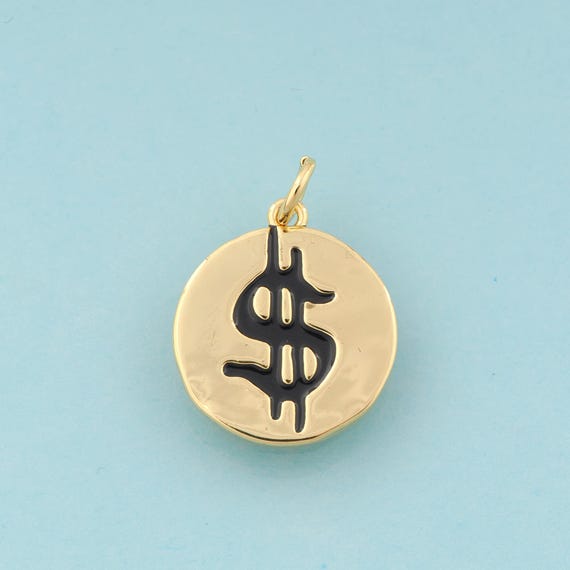 Gold Enamel Money Symbol Charms,Symbol Jewelry,Round Pendant for DIY Jewelry Making,18K Gold