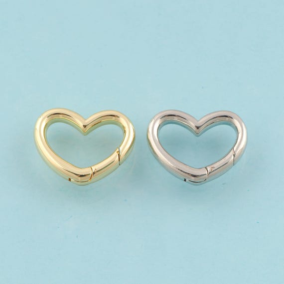 Gold Heart Clasp,Push Door Jewelry Clasp,Snap Clasp for DIY Jewelry Making,18K Gold & Rhodium