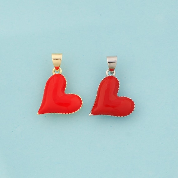 Gold Enamel Heart Charms,Heart Jewelry,Heart Pendant for DIY Jewelry Making,18K Gold & Rhodium