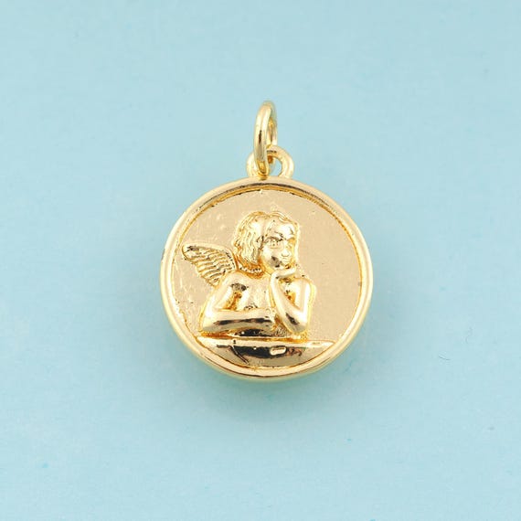 Gold Angel Charms,Round Jewelry,Round Pendant for DIY Jewelry Making,18K Gold