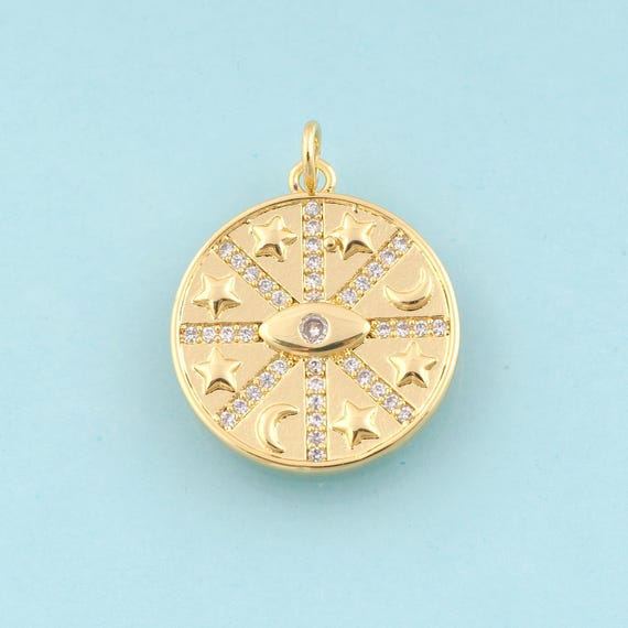 Gold CZ Evil Eye Charms,Star Jewelry,Moon Pendant for DIY Jewelry Making,18K Gold