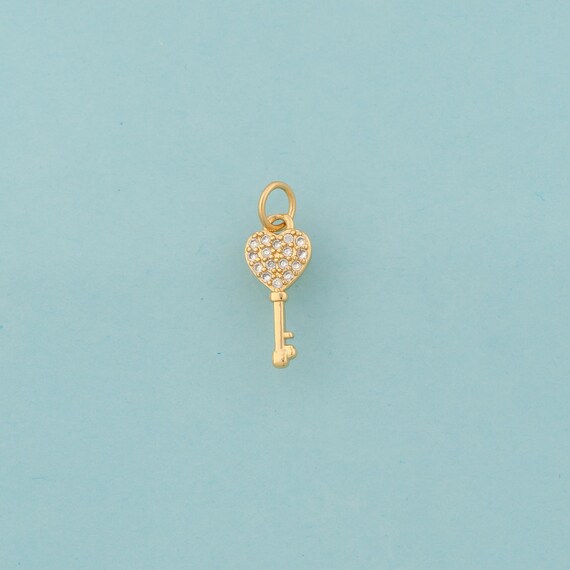 Gold CZ Heart Charms,Love Jewelry,Key Pendant for DIY Jewelry Making,18K Gold