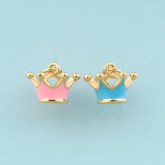 Gold Enamel Crown Charms,King Crown Jewelry,Queen Crown Pendant for DIY Jewelry Making,18K Gold