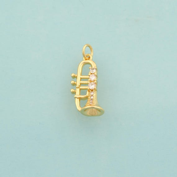 Gold CZ Trumpet Charms,Trumpet Jewelry,Trumpet Pendant for DIY Jewelry Making,18K Gold