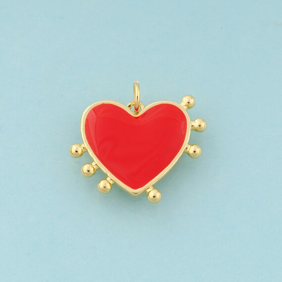 Gold Enamel Heart Charms,Heart Jewelry,Heart Pendant for DIY Jewelry Making,18K Gold