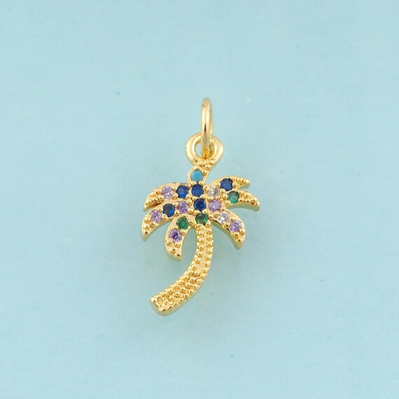 Gold CZ Coconut Tree Charms,Tree Jewelry,Coconut Tree Pendant for DIY Jewelry Making,18K Gold