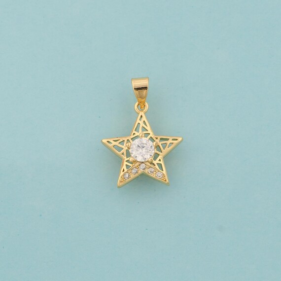 Gold CZ Star Charms,Celestial Jewelry,Starburst Pendant for DIY Jewelry Making,18K Gold