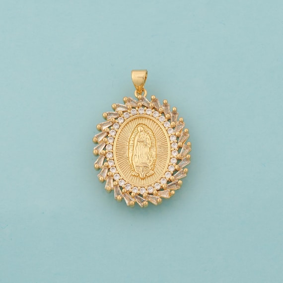 Gold CZ Virgin Mary Charms,Religious Jewelry,Catholic Pendant for DIY Jewelry Making,18K Gold
