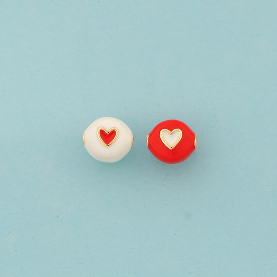 Enamel Heart Spacer Beads,Heart Beads,Heart Beads for DIY Jewelry Making,18K Gold