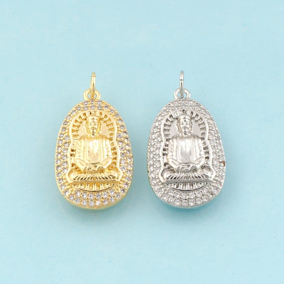 Gold Buddha Charms,Religion Jewelry,Buddhist Pendant for DIY Jewelry Making,18K Gold & Rhodium