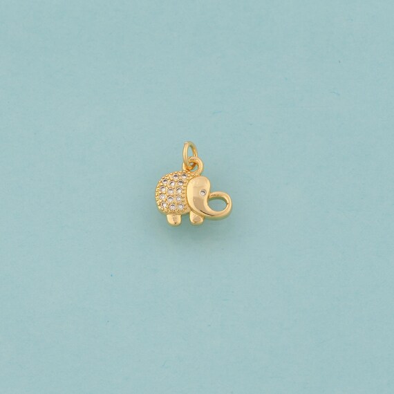 Gold CZ Elephant Charms,Animal Jewelry,Elephant Pendant for DIY Jewelry Making,18K Gold