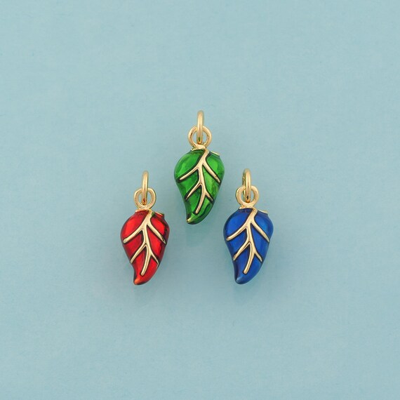 18K Gold Filled Leaf Charm: Enamel Pendant, DIY Jewelry Making
