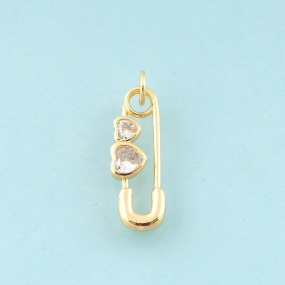 Gold CZ Paper Cilp Charms,Heart Jewelry,Heart Pendant for DIY Jewelry Making,18K Gold