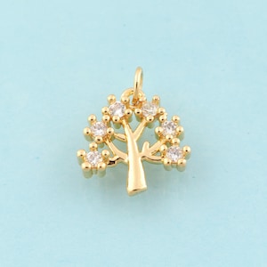 Gold CZ Tree of Life Charms,Tree Jewelry,Tree of Life Pendant for DIY Jewelry Making,18K Gold