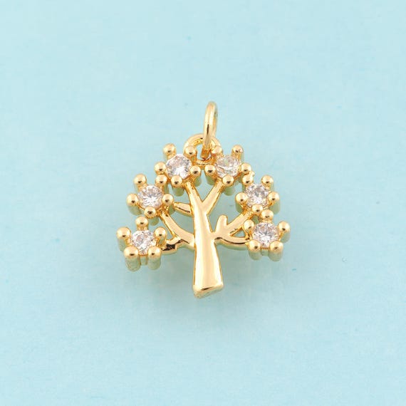 Gold CZ Tree of Life Charms,Tree Jewelry,Tree of Life Pendant for DIY Jewelry Making,18K Gold