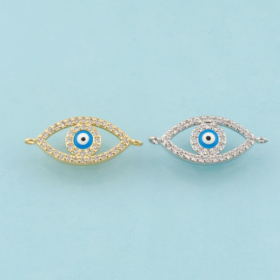 Gold Evil Eye Connector,Devil Eye Jewelry Connector,Eye Connector for DIY Jewelry Making,18K Gold & Rhodium