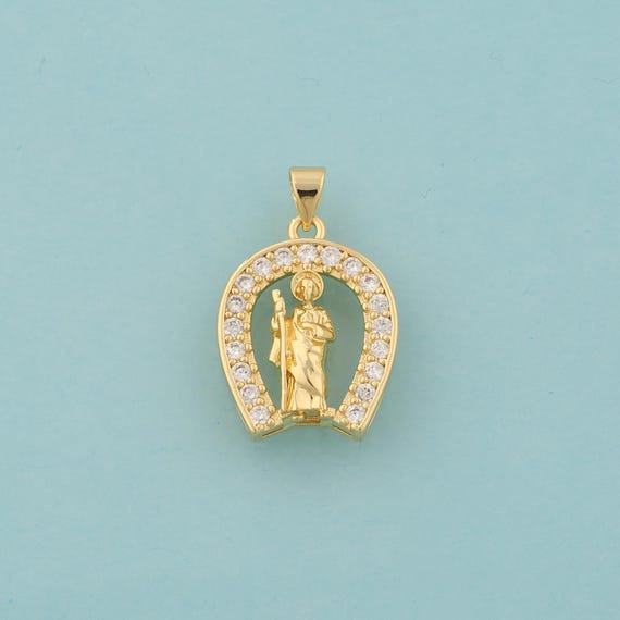 Gold CZ St.Juda Charms,Religious Jewelry,Saint Jude Pendant for DIY Jewelry Making,18K Gold