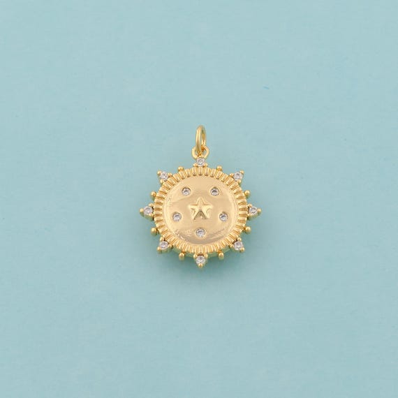 Gold CZ Star Charms,Celestial Jewelry,Starburst Pendant for DIY Jewelry Making,18K Gold