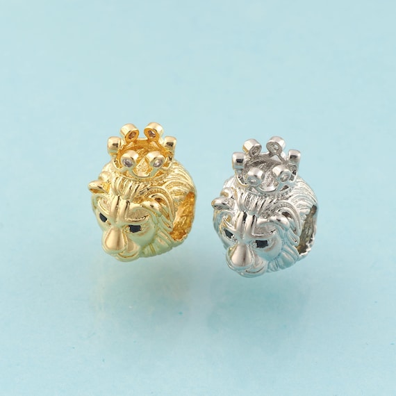 CZ King Spacer Beads,Lion Beads,Animal Beads for DIY Jewelry Making,18K Gold & Rhodium