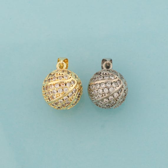 Gold CZ Basketball Charms,Sports Jewelry,Basketball Pendant for DIY Jewelry Making,18K Gold & Rhodium