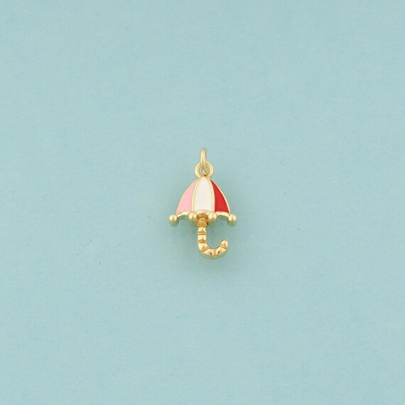 Gold Umbrella Charms,Umbrella Jewelry,Enamel Umbrella Pendant for DIY Jewelry Making,18K Gold