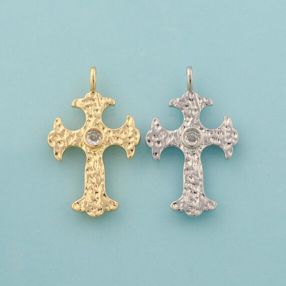 Gold CZ Cross Charms,Religious Jewelry,Christian Pendant for DIY Jewelry Making,18K Gold