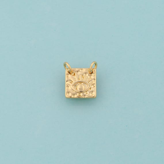Gold Evil Eye Charms,Devil Eye Jewelry,Square Pendant for DIY Jewelry Making,18K Gold