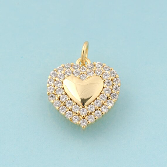 Gold CZ Heart Charms,Minimalist Jewelry,Heart Pendant for DIY Jewelry Making,18K Gold