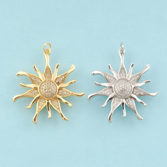 Gold CZ Sun Charms,Sun Jewelry,Sun Pendant for DIY Jewelry Making,18K Gold & Rhodium