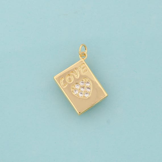 Gold CZ Heart Charms,LOVE Jewelry,Square Pendant for DIY Jewelry Making,18K Gold