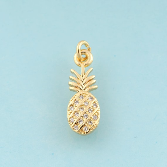 Gold CZ Pineapple Charms,Fruit Jewelry,Pineapple Pendant for DIY Jewelry Making,18K Gold
