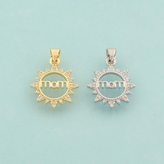 Gold CZ MOM Charms,Sun Jewelry,Letter Pendant for DIY Jewelry Making,18K Gold
