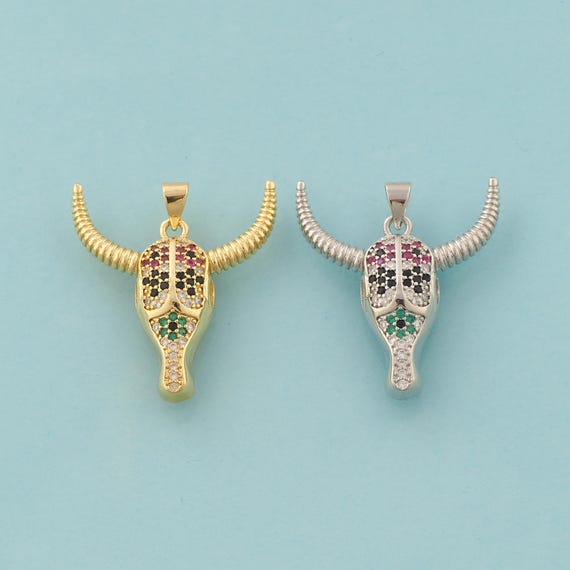Gold CZ Cow Head Charms,Animal Jewelry,Cow Head Pendant for DIY Jewelry Making,18K Gold