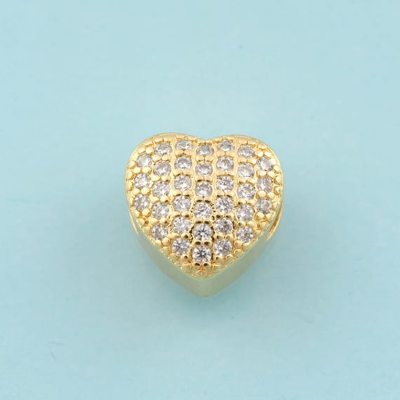 CZ Heart Spacer Beads,Heart Beads,Large Hole Beads for DIY Jewelry Making,18K Gold