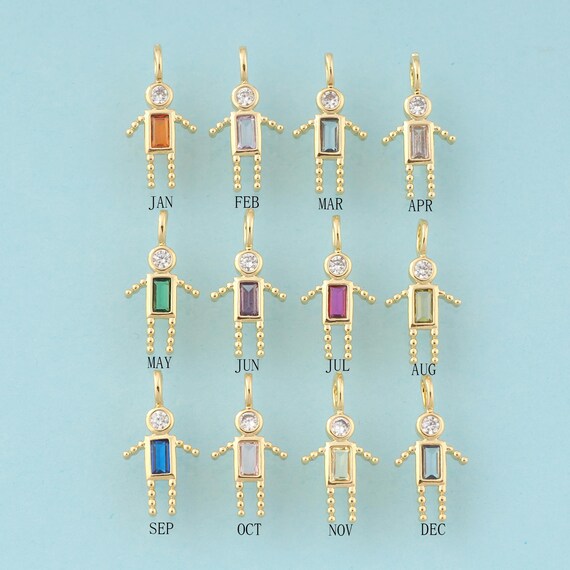 Gold CZ Birthstone Charms,Boy Jewelry,Month Pendant for DIY Jewelry Making,18K Gold