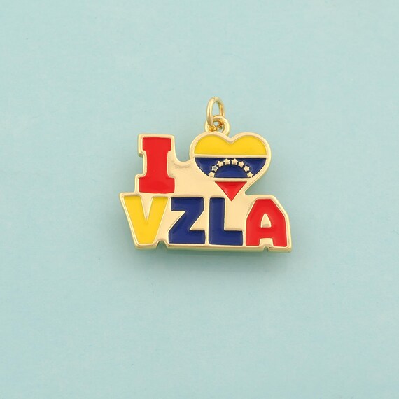 Gold Enamel I Love VZLA Charms,Heart Letter Jewelry,Venezuelan Pendant for DIY Jewelry Making,18K Gold