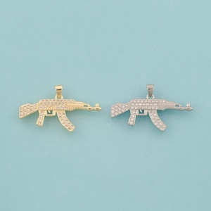 Gold CZ Weapons Charms,Gun Jewelry,AK47 Rifle Pendant for DIY Jewelry Making,18K Gold