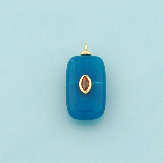 Gold Energy Stone Charms,Natural Stone Jewelry,Blue Jade Pendant for DIY Jewelry Making,18K Gold