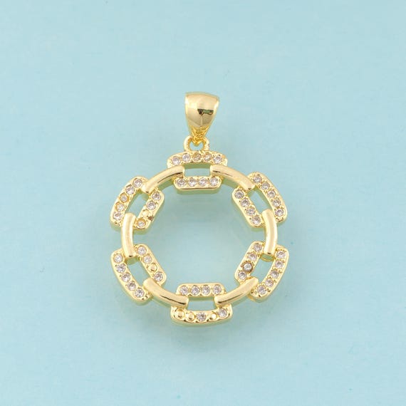 Gold CZ Round Charms,Round Jewelry,Round Pendant for DIY Jewelry Making,18K Gold