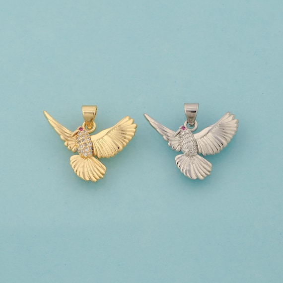 Gold CZ Bird Charms,Animal Jewelry,Flying Pendant for DIY Jewelry Making,18K Gold