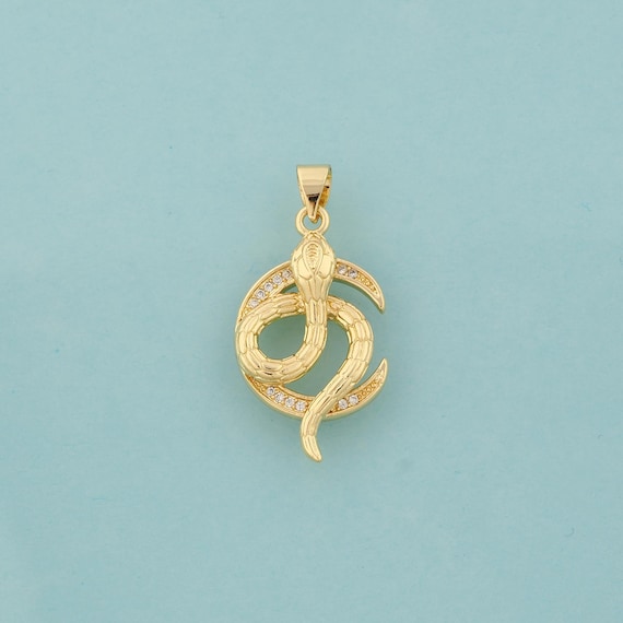 Gold CZ Snake Charms,Animal Jewelry,Moon Pendant for DIY Jewelry Making,18K Gold