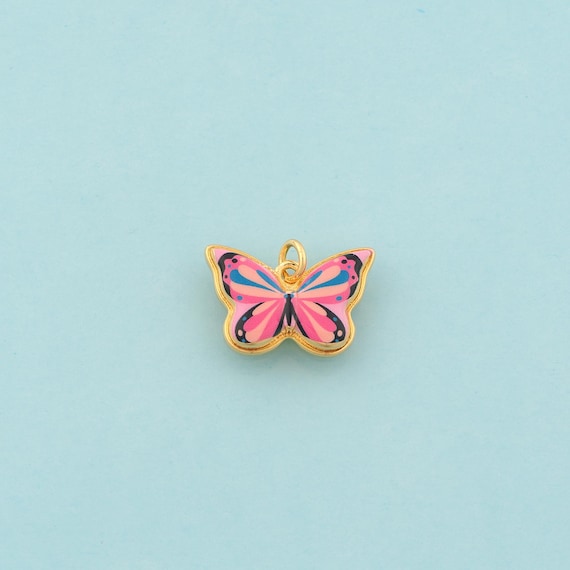 Gold Butterfly Charms,Insect Jewelry,Enamel Butterfly Pendant for DIY Jewelry Making,18K Gold