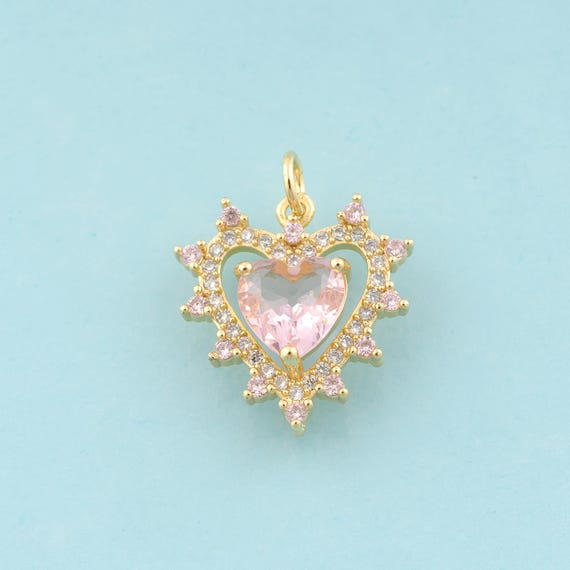 Gold CZ Heart Charms,Minimalist Jewelry,Heart Pendant for DIY Jewelry Making,18K Gold