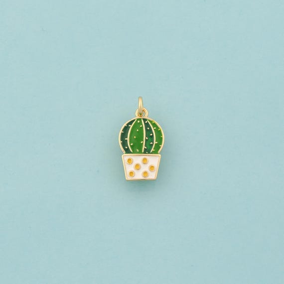 Gold Cactus Charms,Desert Jewelry,Enamel Cactus Pendant for DIY Jewelry Making,18K Gold