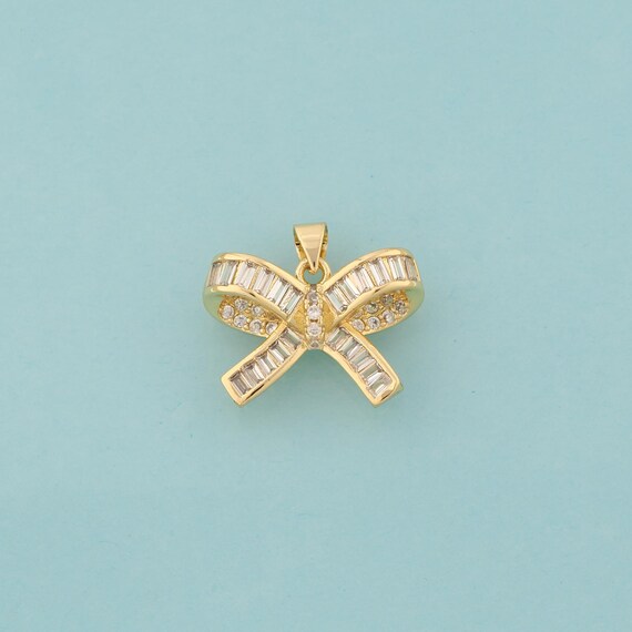 Gold CZ Bow Charms,Tie Jewelry,Heart Pendant for DIY Jewelry Making,18K Gold