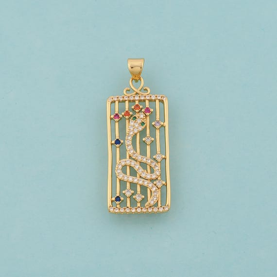 Gold CZ Snake Charms,Animal Jewelry,Square Pendant for DIY Jewelry Making,18K Gold