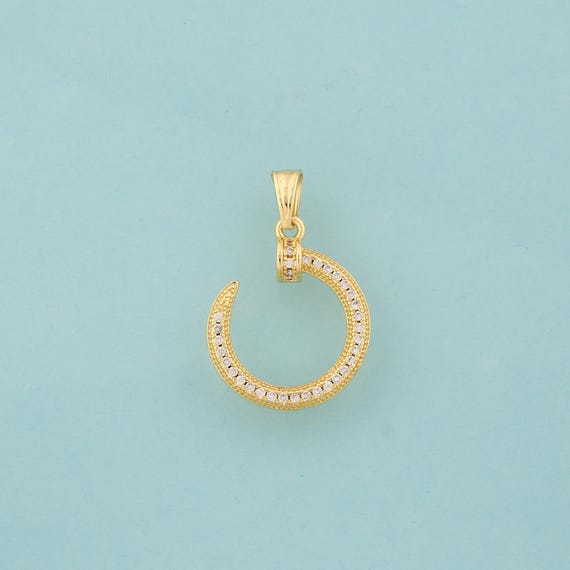 Gold Moon Charms,Moon Jewelry,CZ Moon Pendant for DIY Jewelry Making,18K Gold
