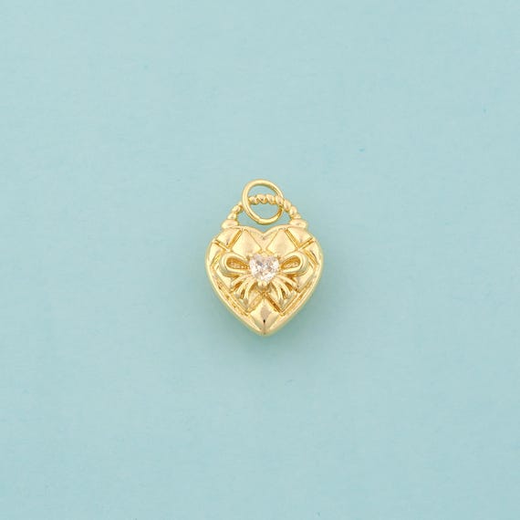 Gold CZ Heart Charms,Lock Jewelry,Bow Pendant for DIY Jewelry Making,18K Gold