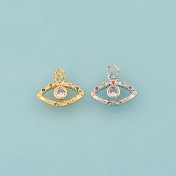 Gold CZ Evil Eye Charms,Devil Eye Jewelry,Eye Pendant for DIY Jewelry Making,18K Gold & Rhodium